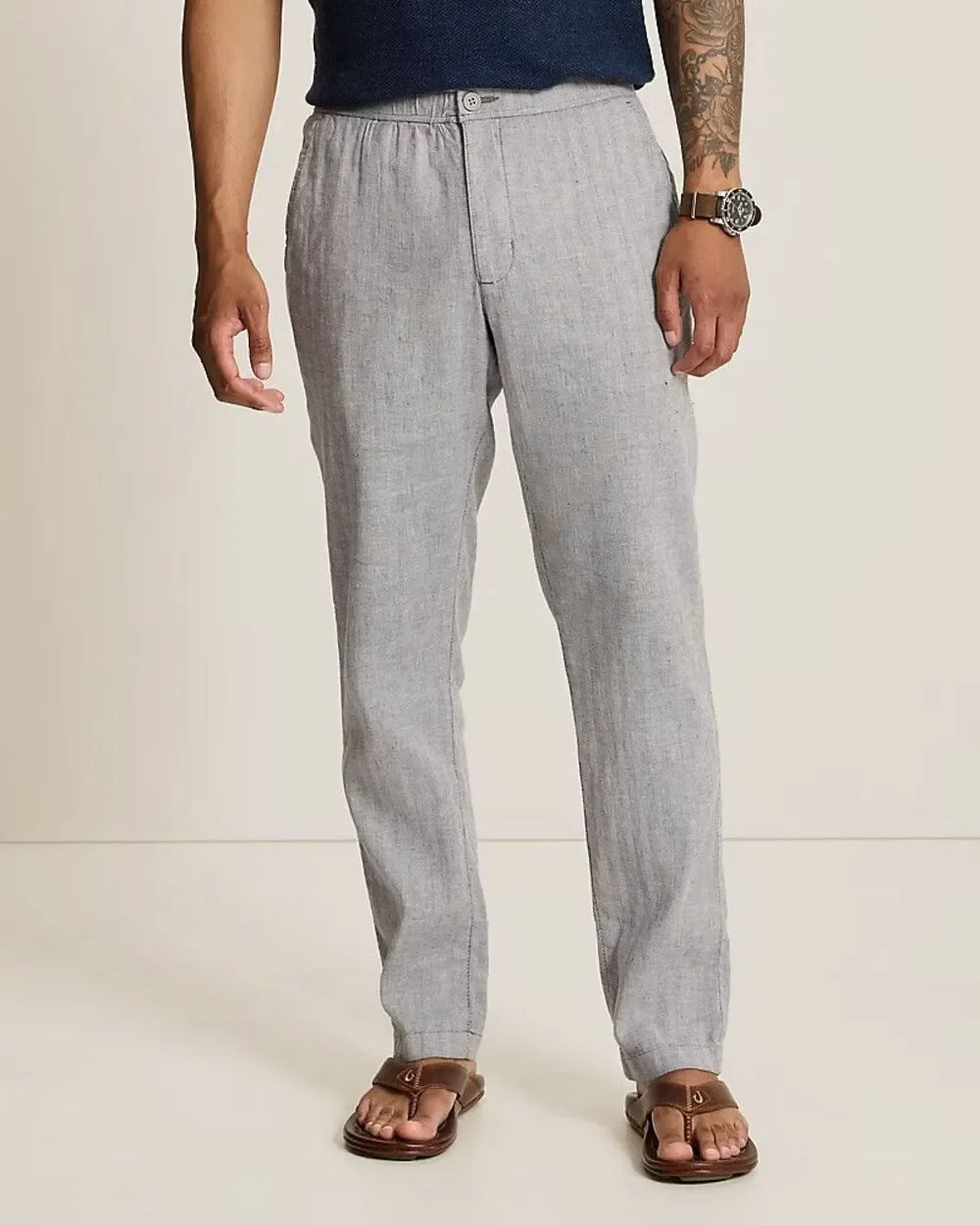 NWT'S Tommy Bahama Beach Coast Linen Blend Pants Elastic Waist Storm Grey Lx34